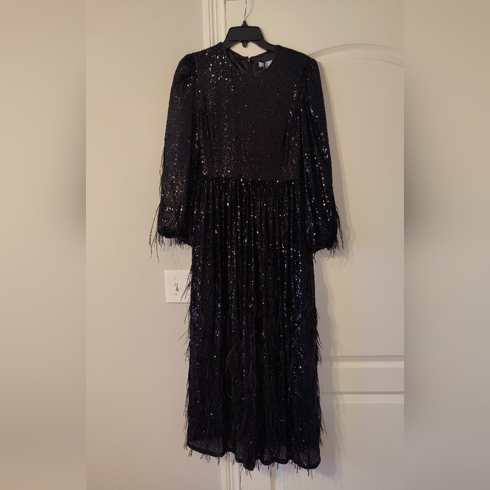 Antonio Melani ostrich feather and sequin dress in black brand new with tags